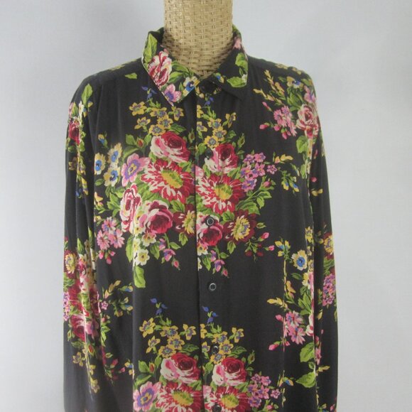 American Apparel Womens Small Black Pink Floral LS Relaxed Shirt Cottagecore - Picture 4 of 10